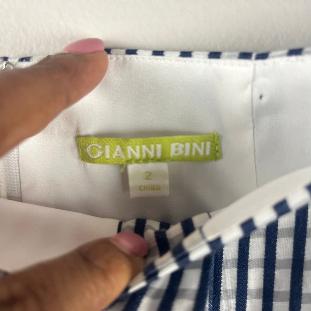 2/$30 Gianni Bini Blue Silk Blend White Gingham Buttons Minil Skirt 2 - Picture 6 of 8